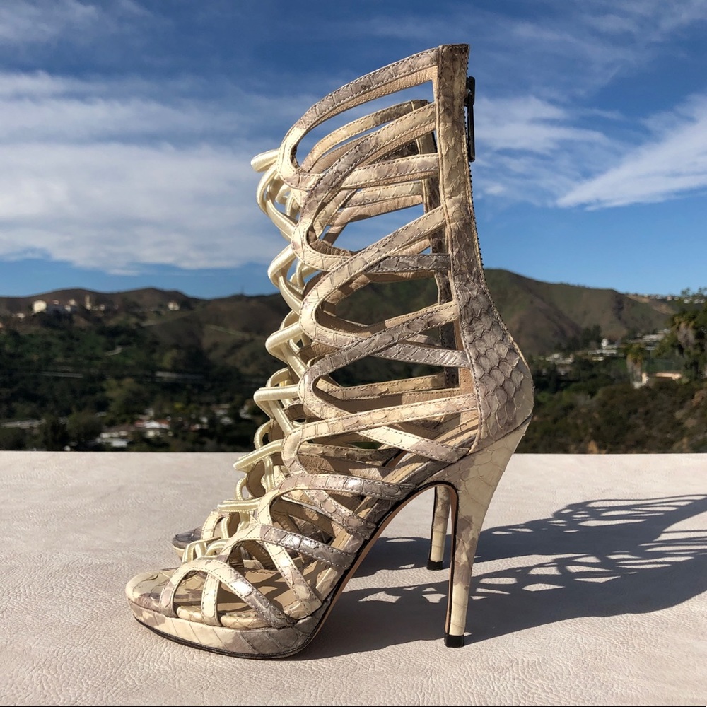 JEAN-MICHEL CAZABAT Roccia Nude Snakeskin Heels